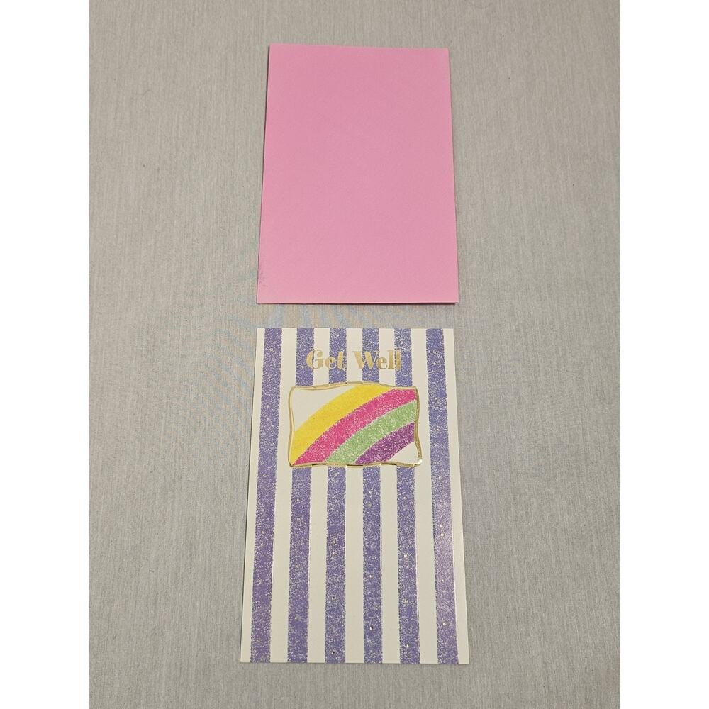 Get Well Soon Rainbow Stripes Greeting Card - P.S. Greetings Unused VTG Card